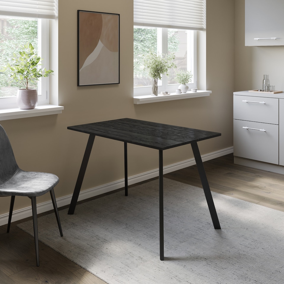 image 1 of 110cm Rectangular Dining Table with Metal Legs | Brown | Black Wood | 1