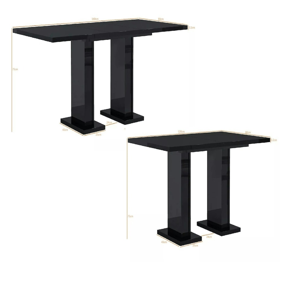 image 1 of Compact Dining Table Extendable 120-160cm Black Gloss Extending Top Pillar Pedestal Leg 6-8 Seater - Gia Pro