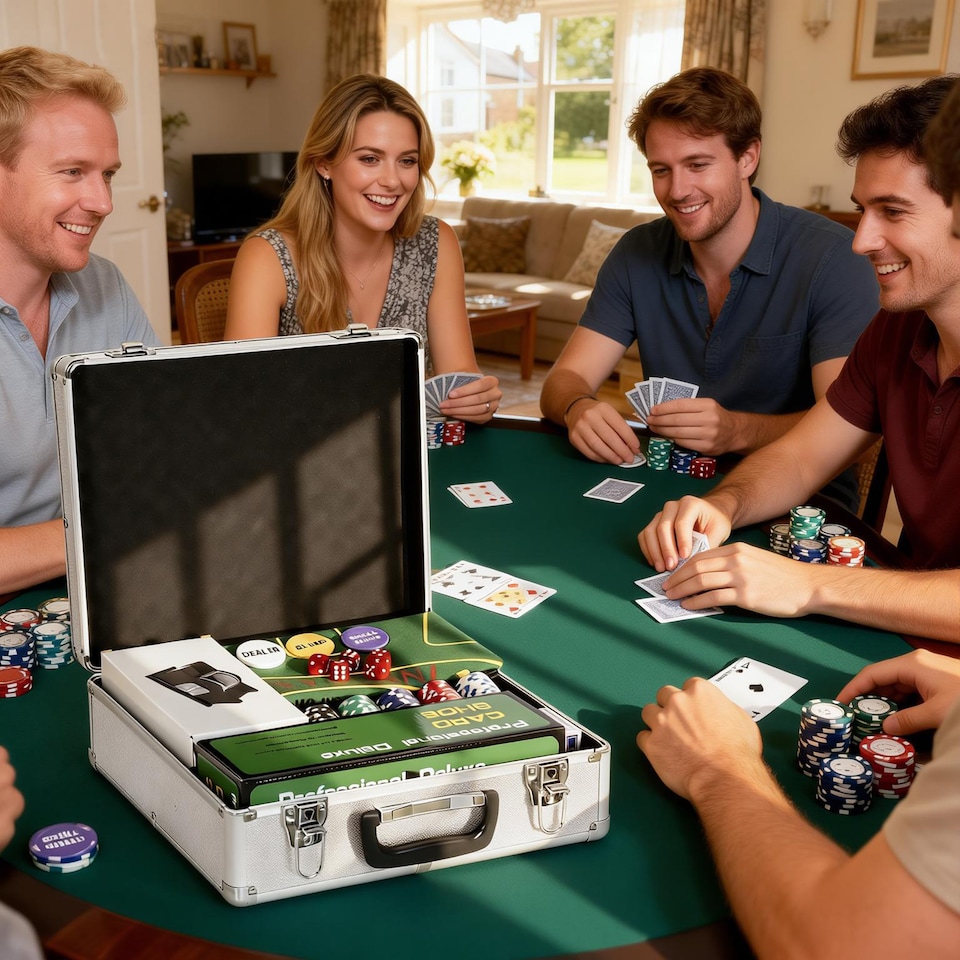 image 1 of SPORTNOW 500-Piece Texas Holdem Poker Chips Set with Card Shuffler and Shoe