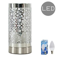 ValueLights Cadena Dimmable Polished Silver Table Lamp & LED Bulb Chrome