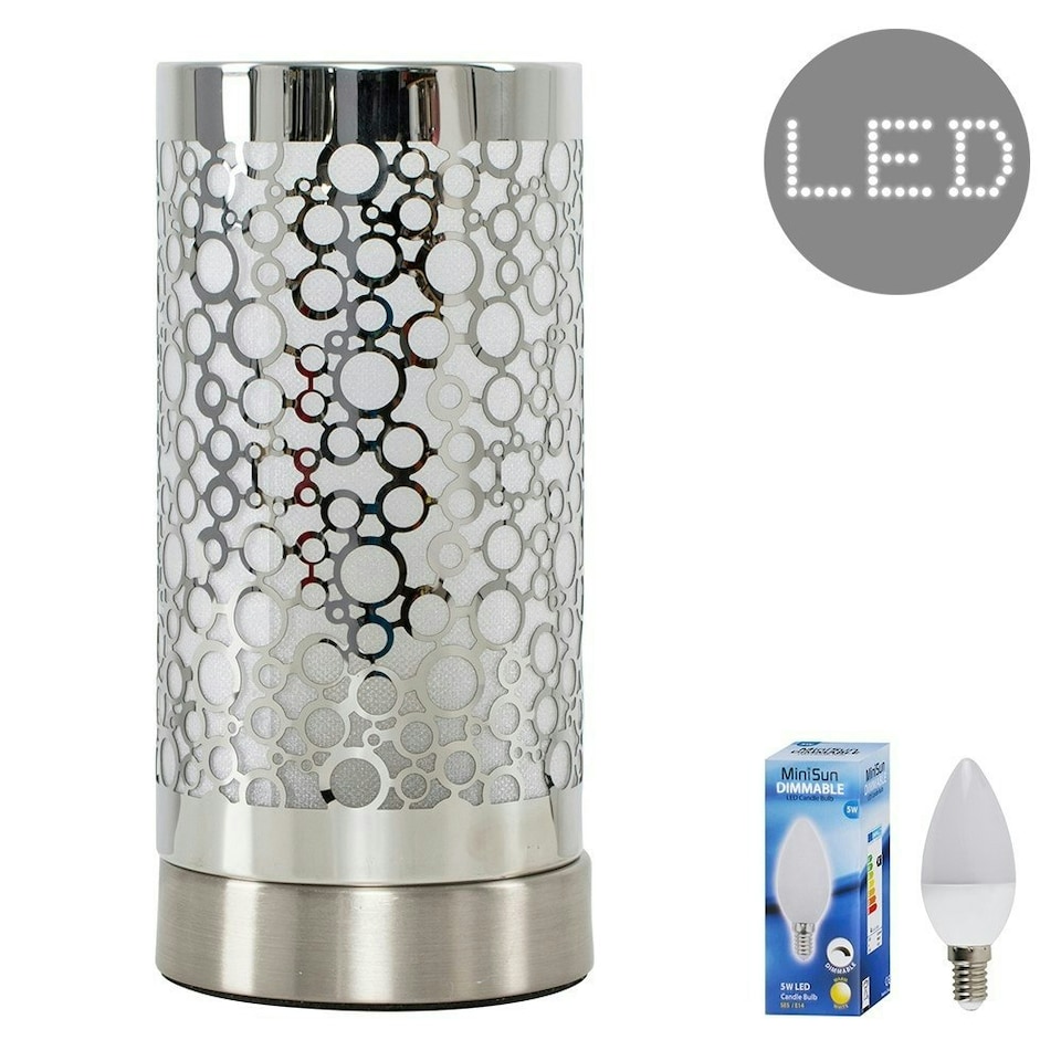 image 1 of ValueLights Cadena Dimmable Polished Silver Table Lamp & LED Bulb Chrome