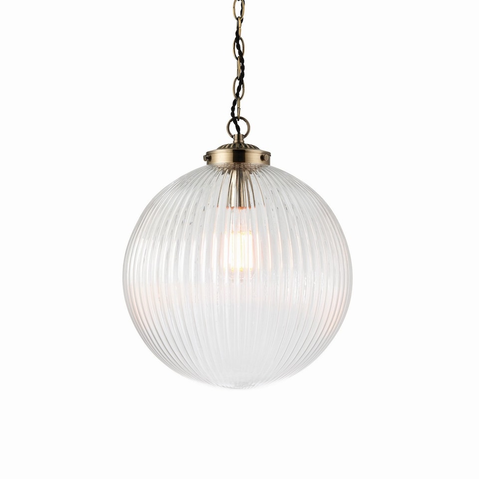 image 1 of Brydon 35cm Globe Ceiling Pendant Antique Brass, Clear Glass, E27