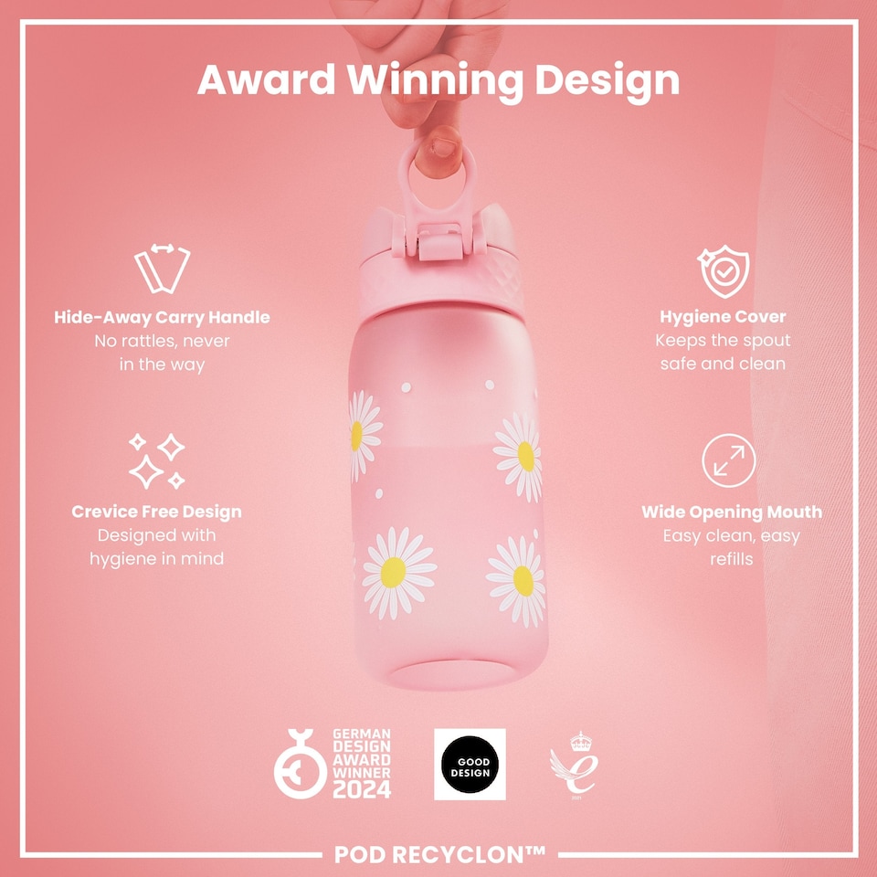 image 1 of Leak Proof Kids Water Bottle, BPA Free, 350ml (12oz) | Pink | Daisy | One Size