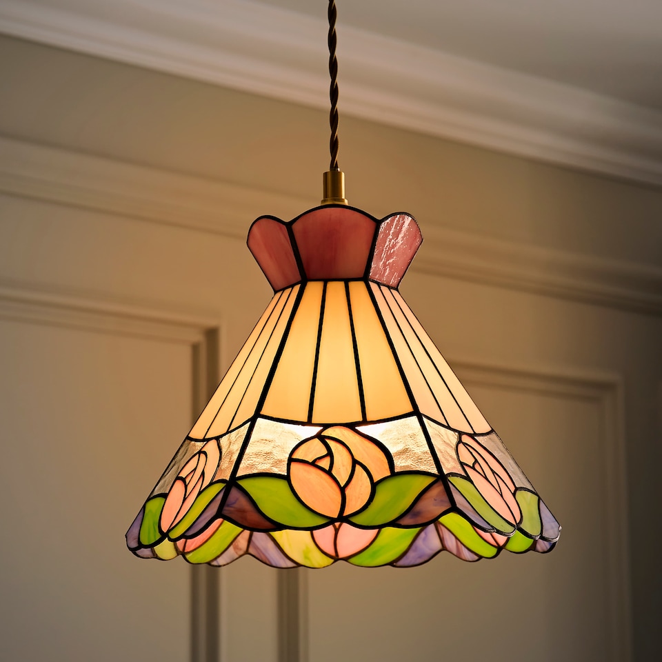image 1 of ValueLights Evelyn Tiffany Rose Glass Ceiling Pendant Shade