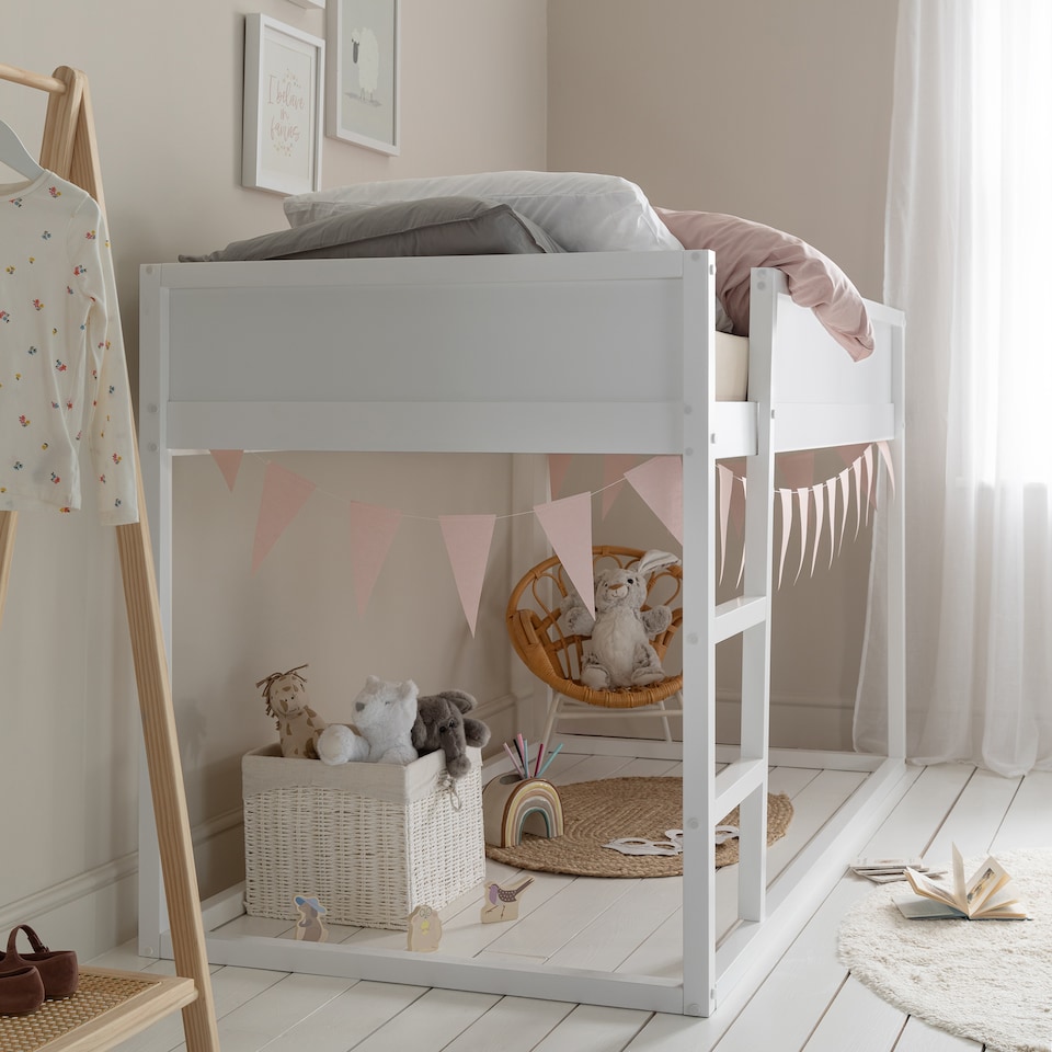 image 1 of Lykke Midsleeper Cabin Bed Reversible with Straight Ladder in White