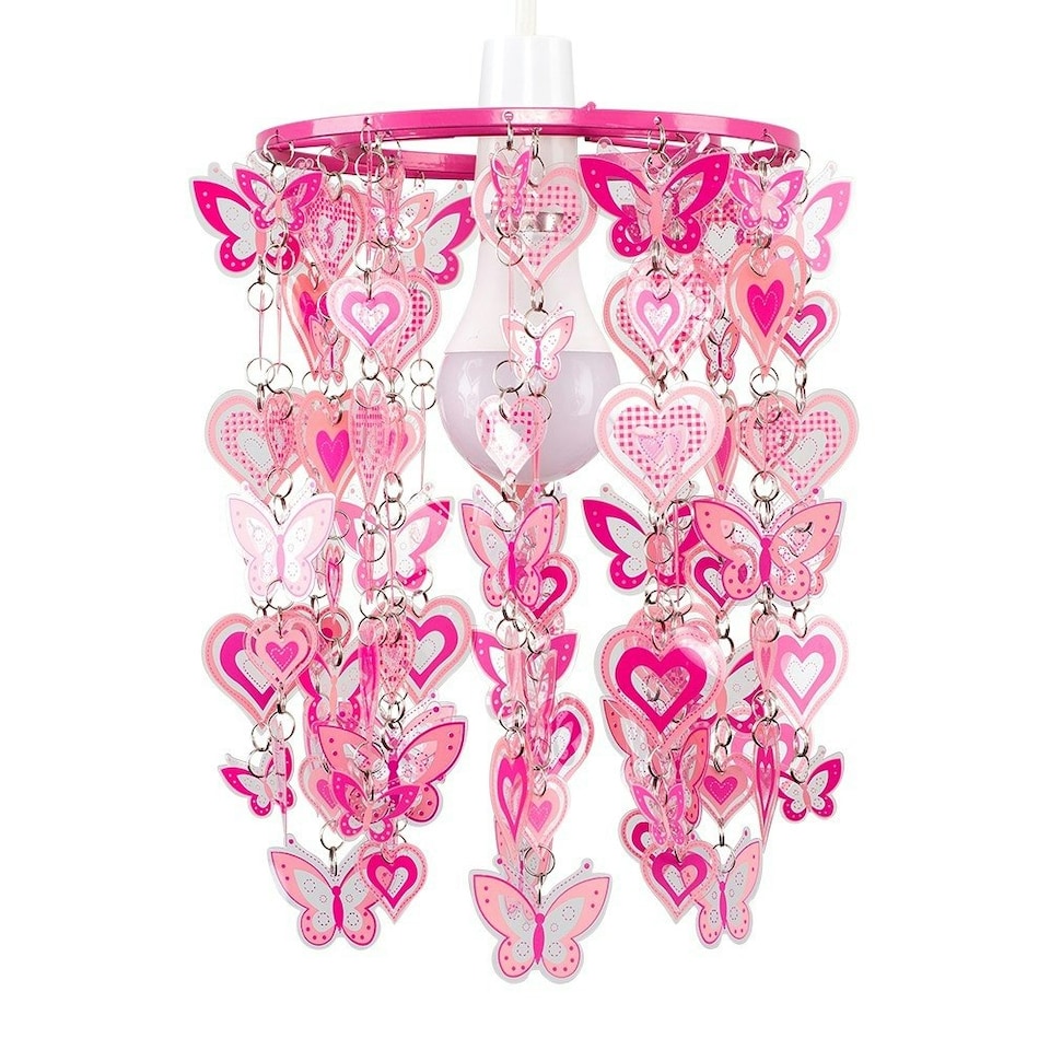 image 1 of ValueLights Kids Shades Plastic Gloss Pink Tiered Ceiling Pendant Droplets Shade