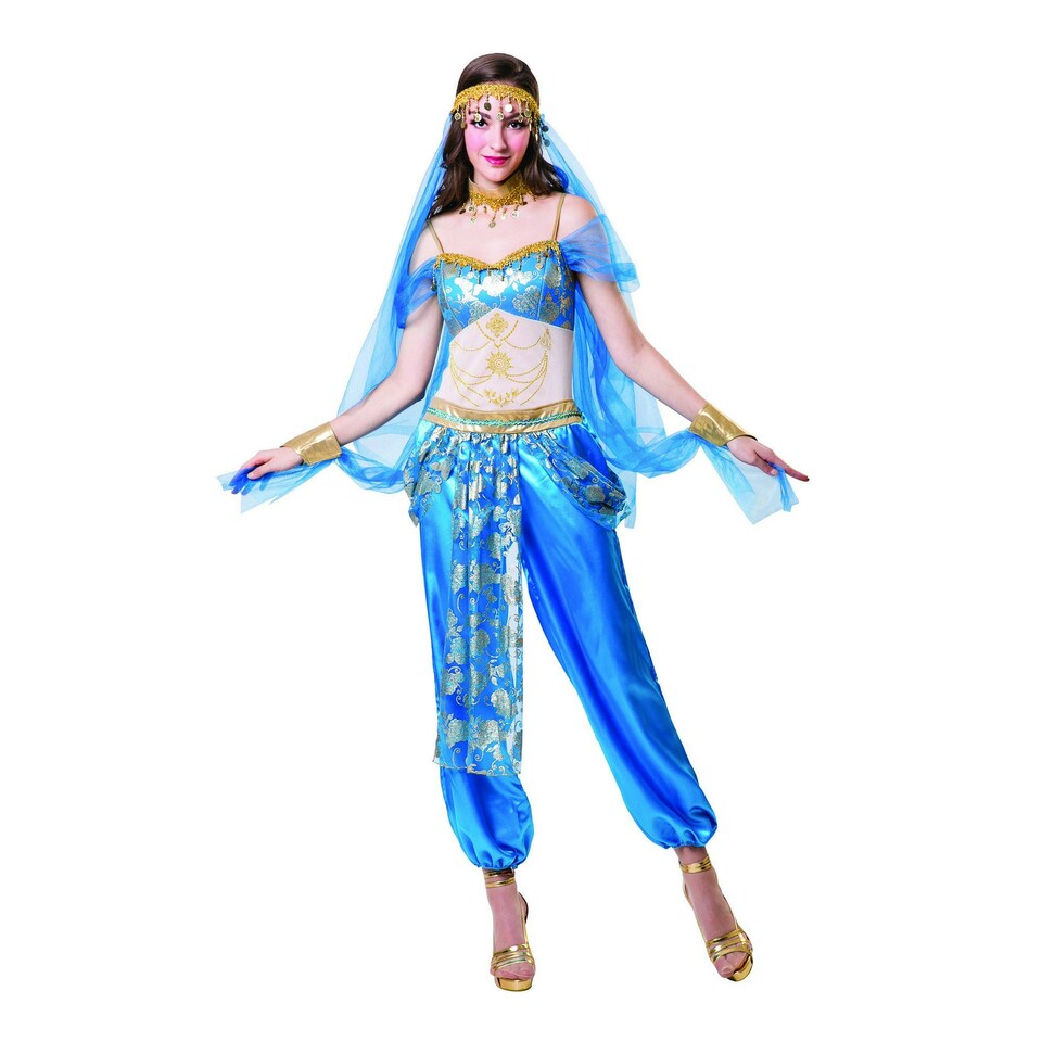 Bristol Novelty Womens/Ladies Harem Dancer Costume - Blue/White/Gold - One Size One Size