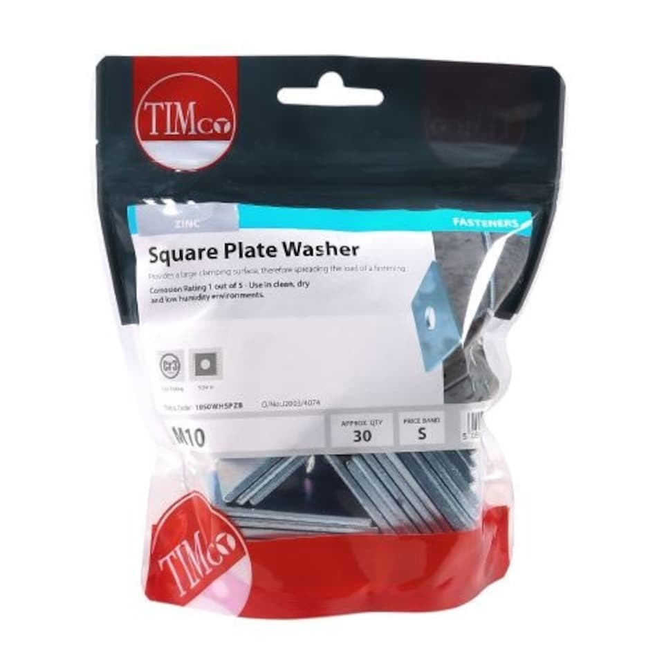 image 1 of Timco - Square Plate Washers - Zinc (Size M10 x 50 x 50 x 3 - 30 Pieces)