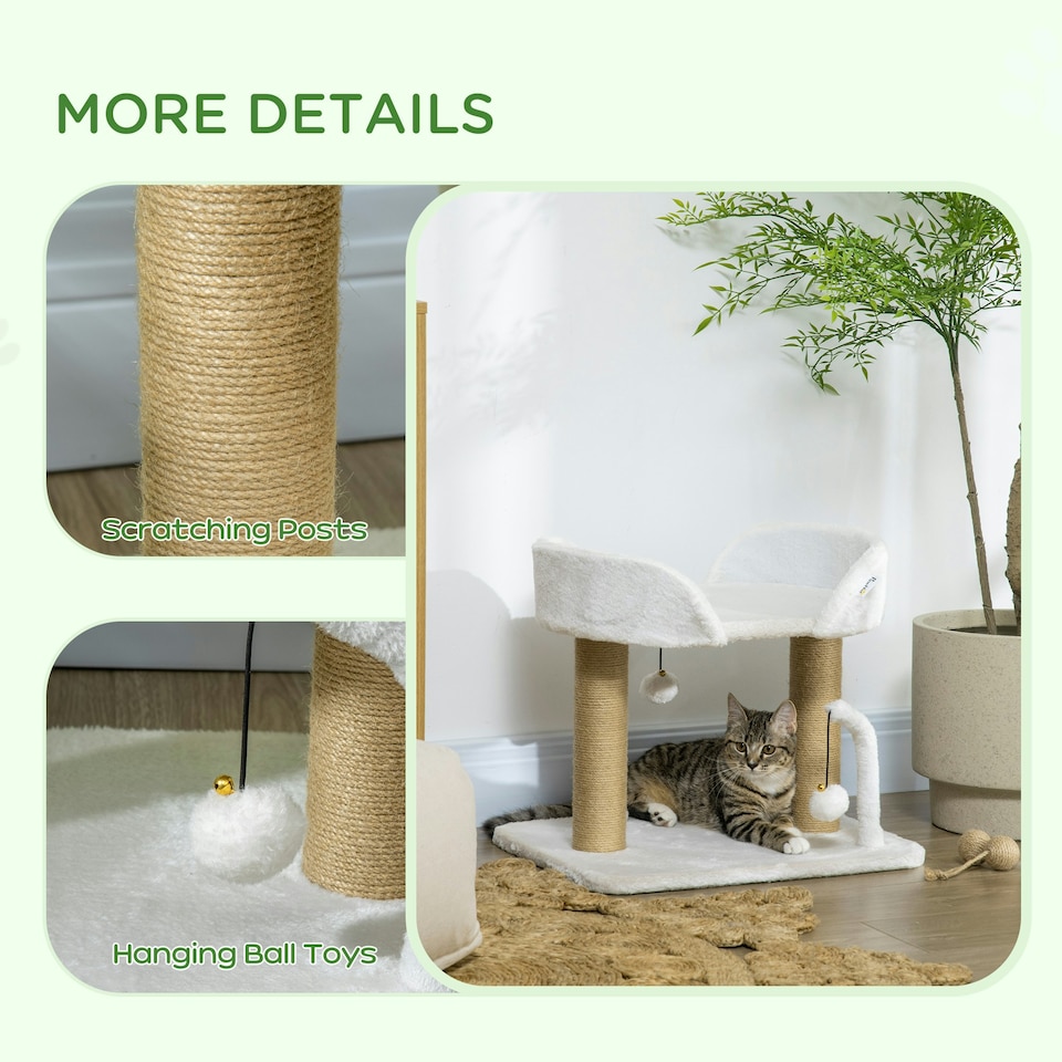 image 1 of PawHut Cat Tree Tower Scratcher with Bed for Indoor Cats, White