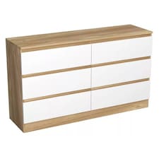 Minimalist Chest of 6 Drawers - 68.6x120x35cm | Brown | Oak & White | 1