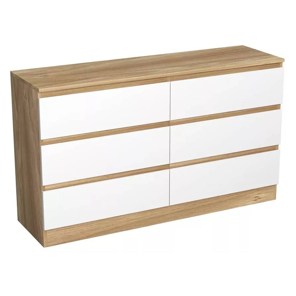 image 1 of Minimalist Chest of 6 Drawers - 68.6x120x35cm | Brown | Oak & White | 1