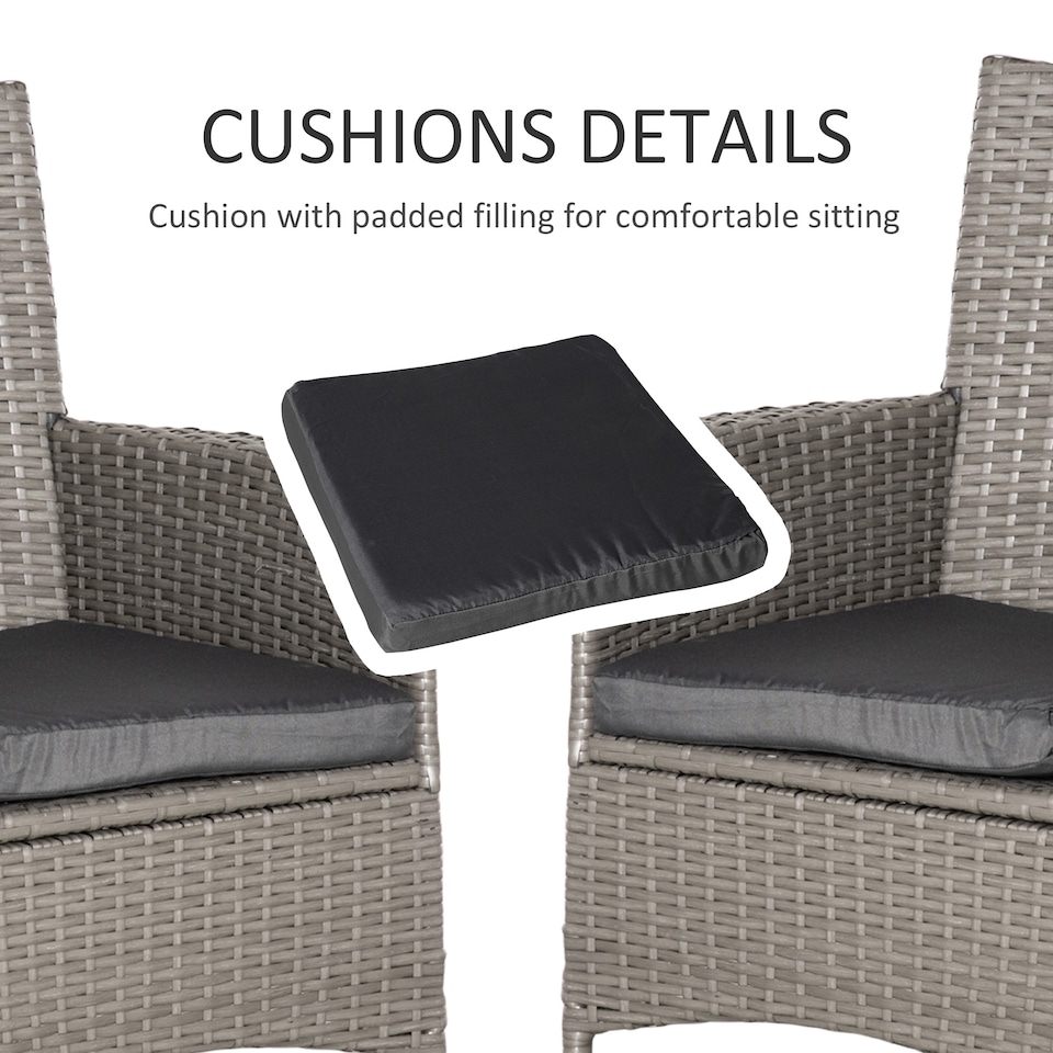 image 1 of Outsunny 4 Pieces Outdoor PE Rattan Dining Chairs Set with Cushion, Garden Armchair with Armrests, High Backrest, Metal Frame Patio Wicker Furniture, Grey