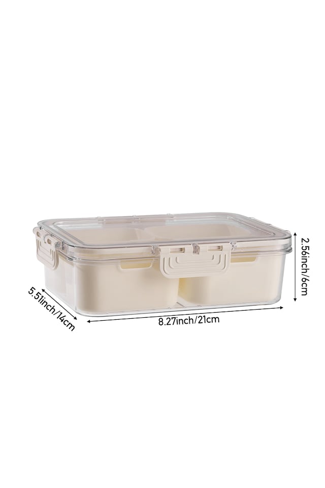 image 1 of Living and Home Food Storage Container with 4 Compartments for Fridge or Picnic,21cm W x 14cm D x 6cm H | White