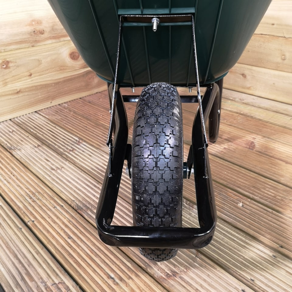 image 1 of 110 Litre 150kg Capacity Heavy Duty Outdoor Pneumatic Plastic Garden Wheelbarrow in Green