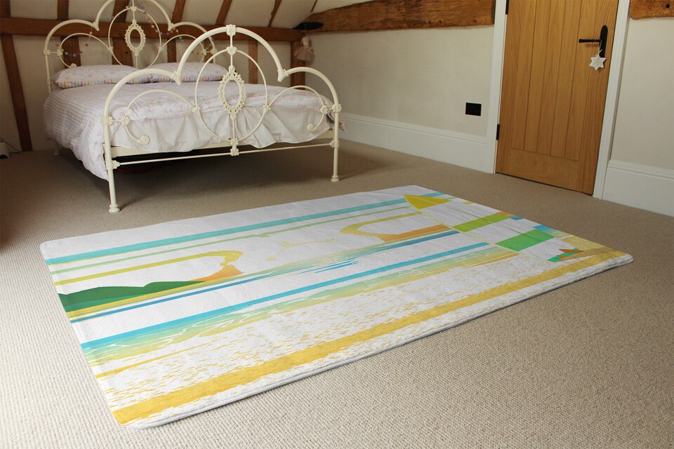 image 1 of Surf Board On Beach Designer Rug | Multi