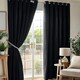 image 1 of Chenille Blackout Eyelet Curtains Thermal Triple Weave Pair 117cm x 137cm Black