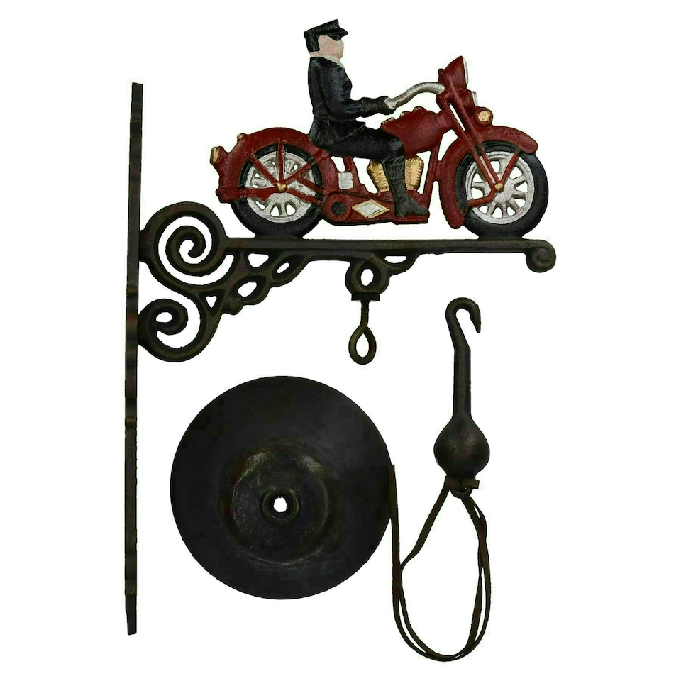 image 1 of Motorcycle Motorbike Bike Rider Bell Gate Cast Iron Sign Plaque Door Wall House