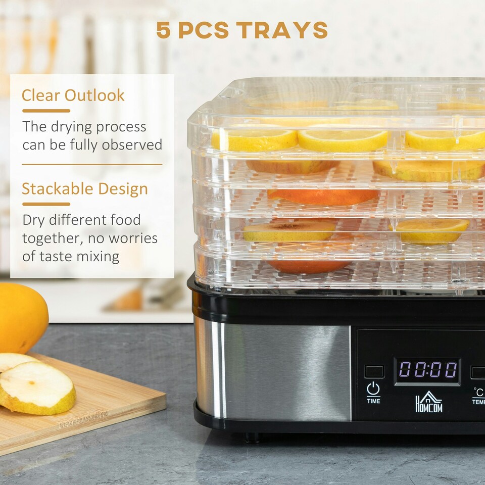 image 1 of HOMCOM 5 Tier Food Dehydrator, 245W for Drying Fruit, Meat, Vegetable, Black