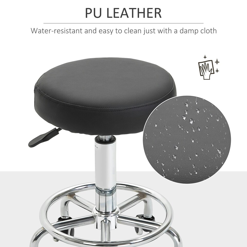 image 1 of Vinsetto Round PU leather Salon Beautician Stool Adjustable Height w/ Footrest