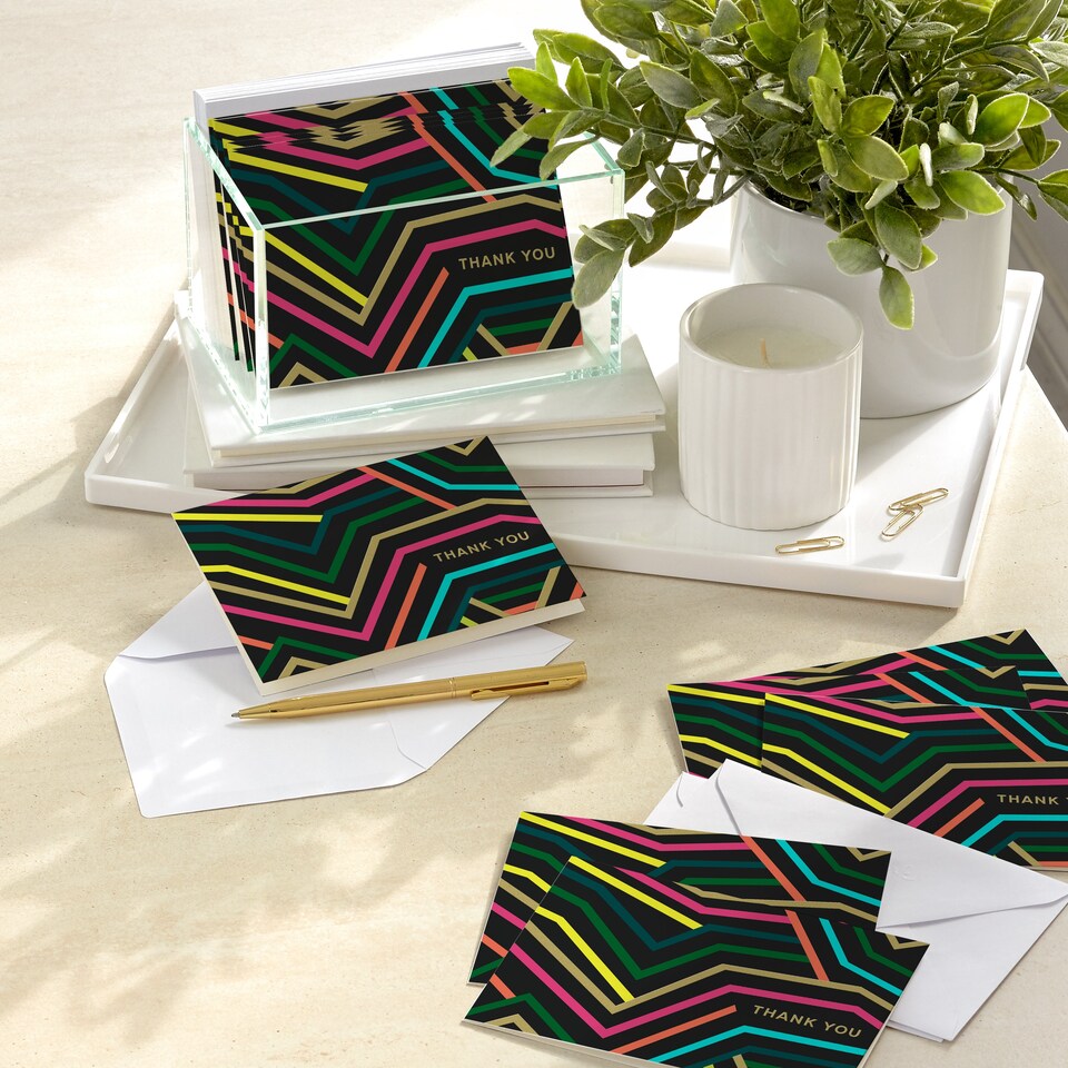 image 1 of Hallmark Pack Of 10 Thank You Cards - Neon Graphics Design