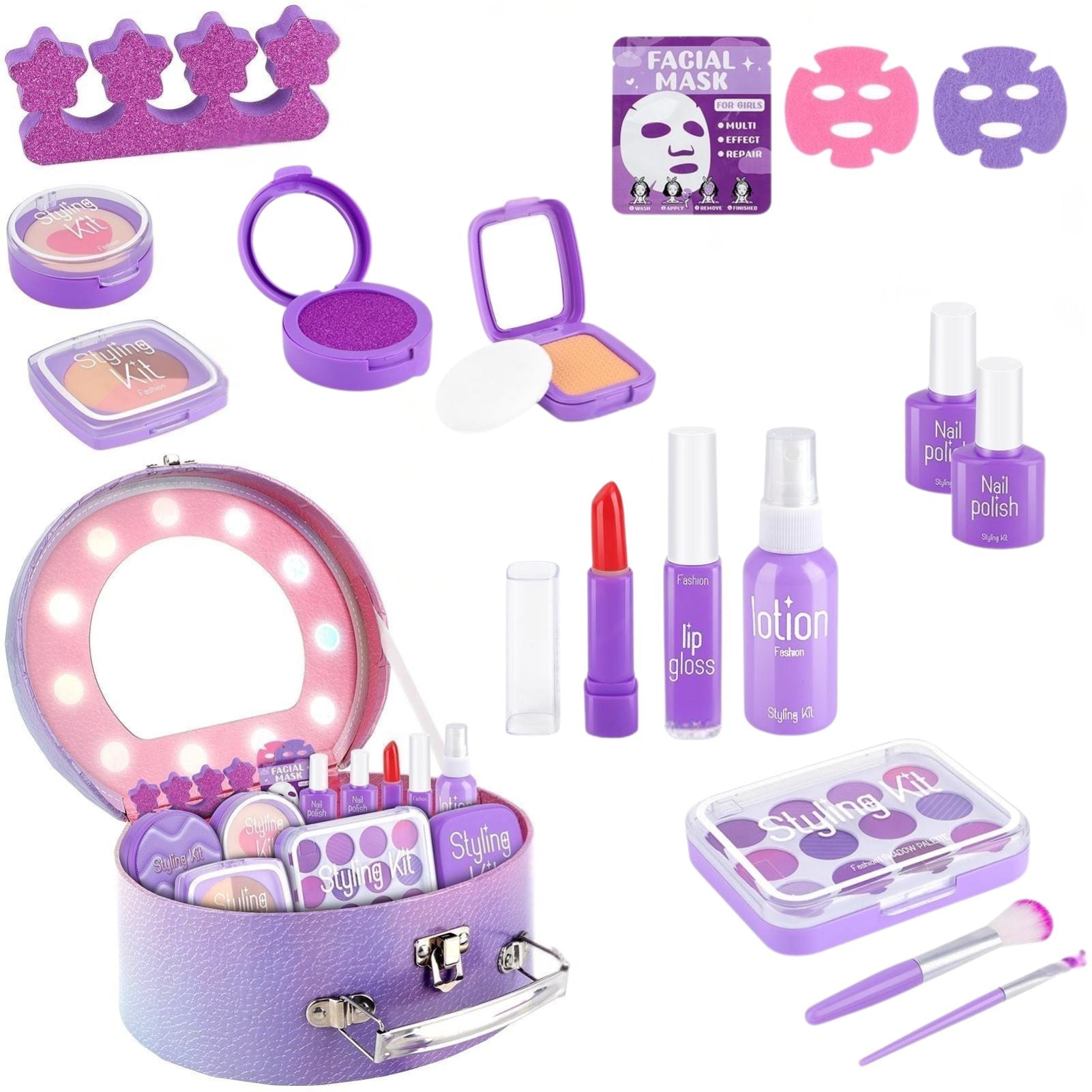 Girls Pretend Makeup Set with Carry Case – Safe Mess‑Free Fake Makeup & Beauty Accessories – Role‑Play Toy for Ages 3–8