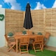 image 3 of Outdoor 6 Person Rectangular Wooden Garden Patio Dining Table Chairs with Black Parasol and Base Set