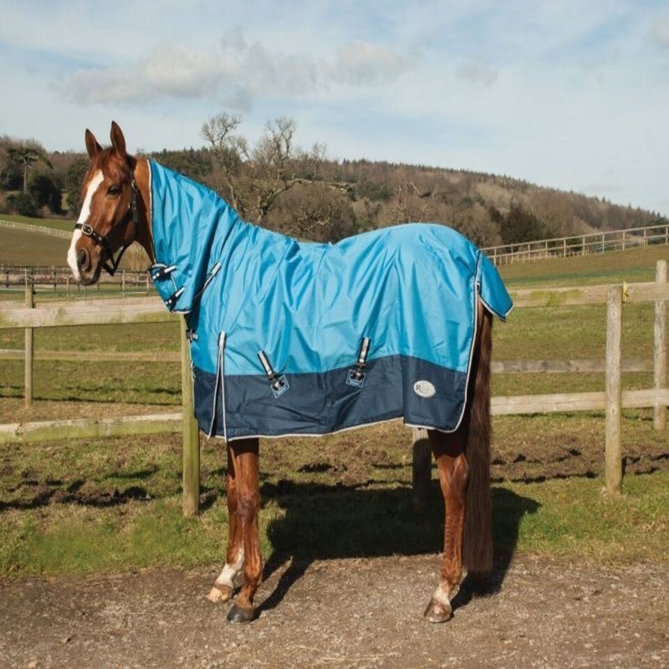 image 1 of Rhinegold Full Neck Torrent Blue | Colour: Sky Blue/Navy
Size: 5ft 3