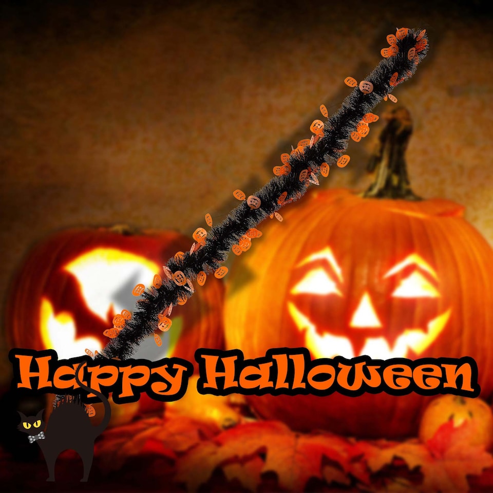 image 1 of vfm-estore Halloween Pumpkin Tinsel Decoration 2m - Spooky Indoor Party Garland
