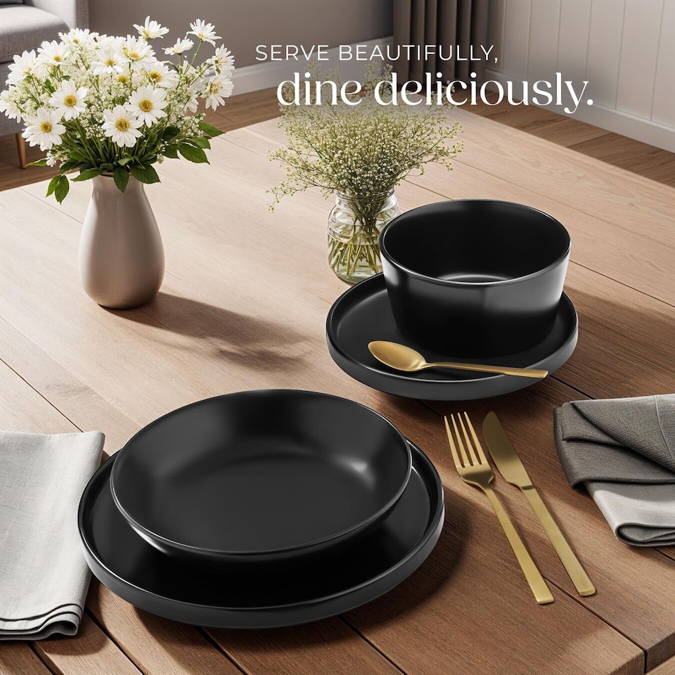 image 1 of Dinnerware Set Una - dinner set, incl. plates, bowls and mugs, for 6 people | Black | black | 1