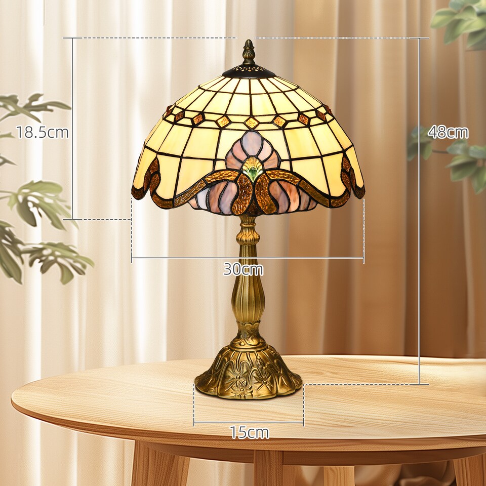 image 1 of HOMCOM Stained Glass Table Lamp, Handmade Antique Bedside Lamp, Decorative Night Light for Bedroom, Living room, Home, Nightstand