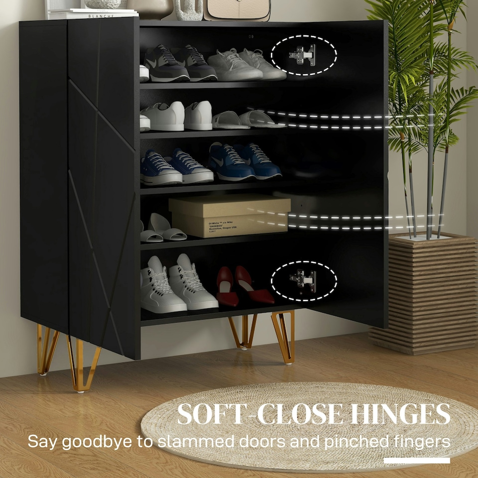 image 1 of HOMCOM Shoe Storage Cabinet with Soft-Close Hinges and Adjust Shelves, Black