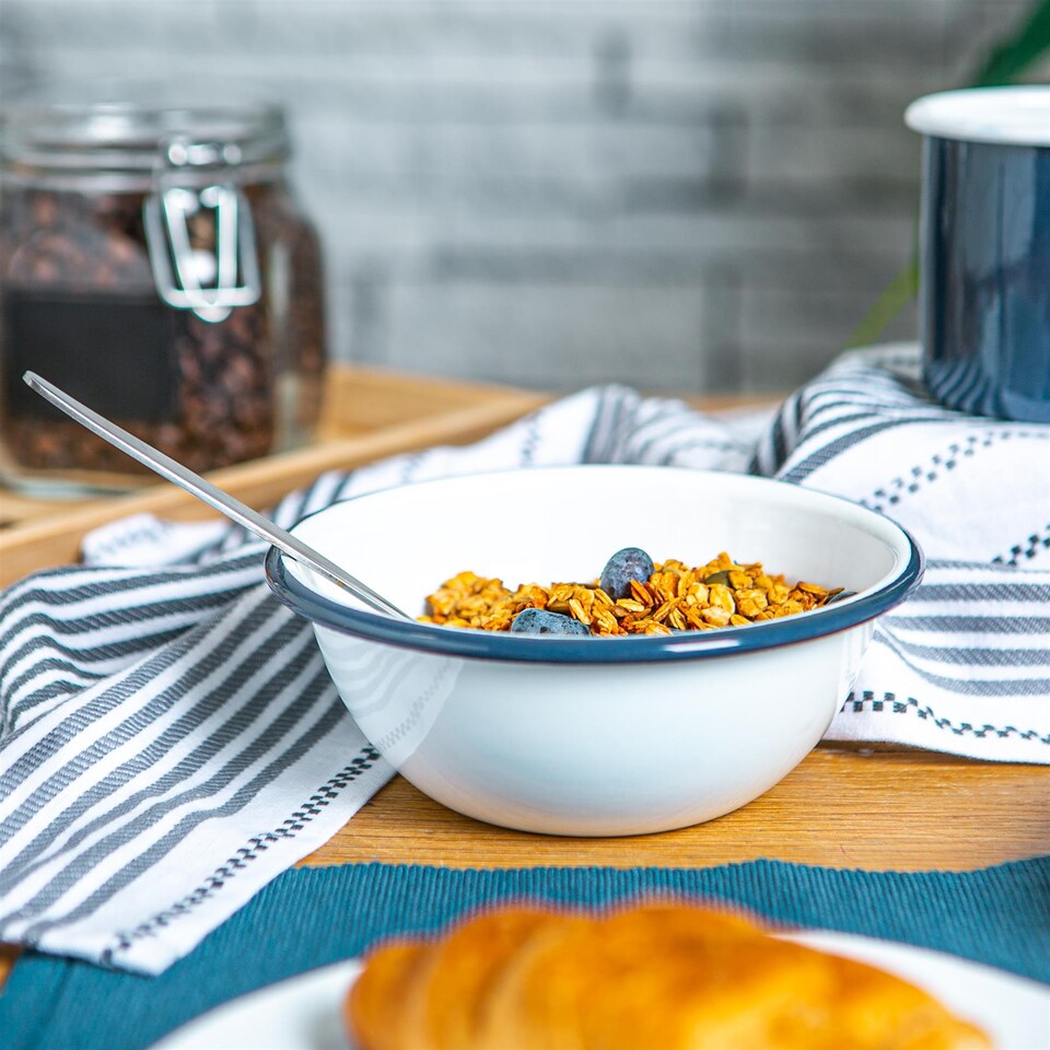 image 1 of Argon Tableware White Enamel Bowls - 16cm - Navy - Pack of 6 | Blue | Navy