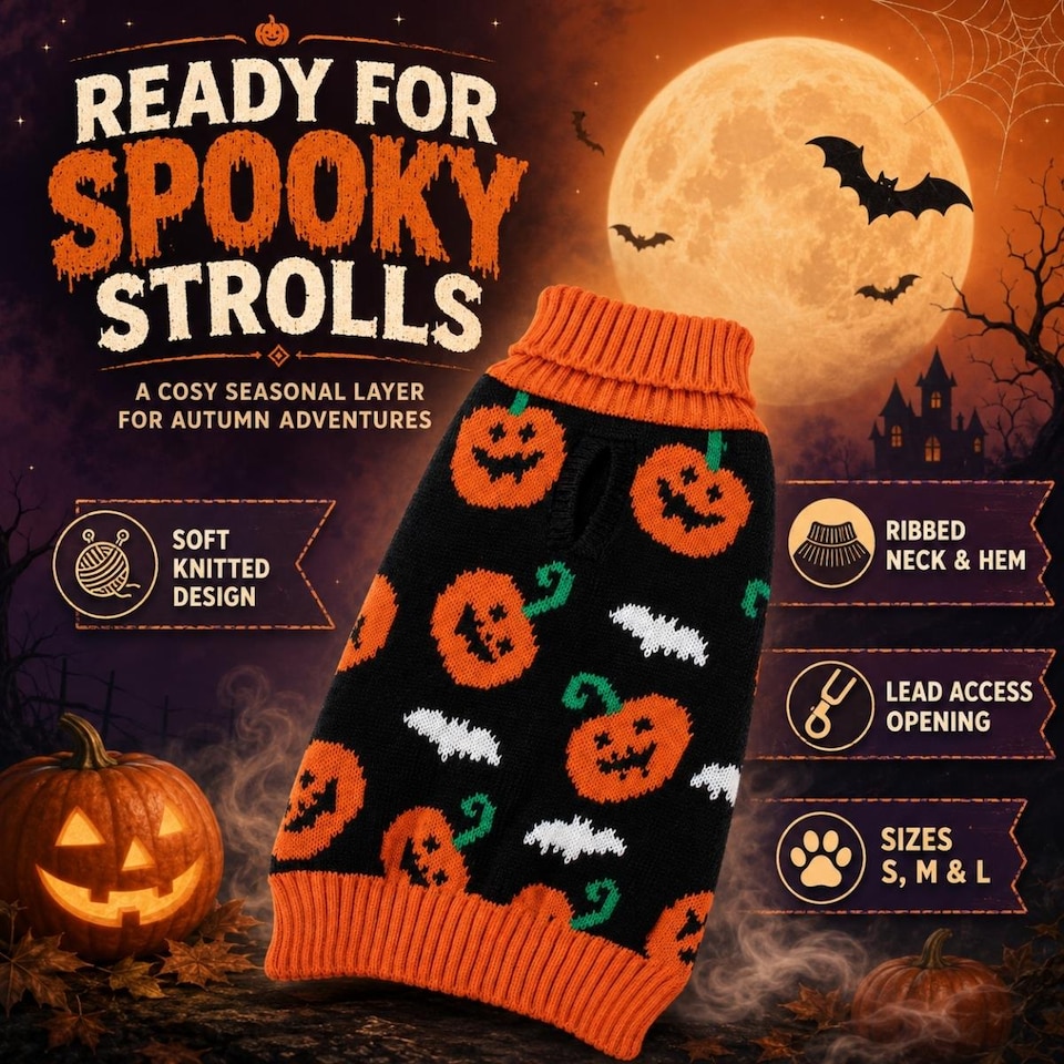 image 1 of Small Halloween Pet Dog Jumper Black Orange Pumpkin Knitted Sweater 30cm