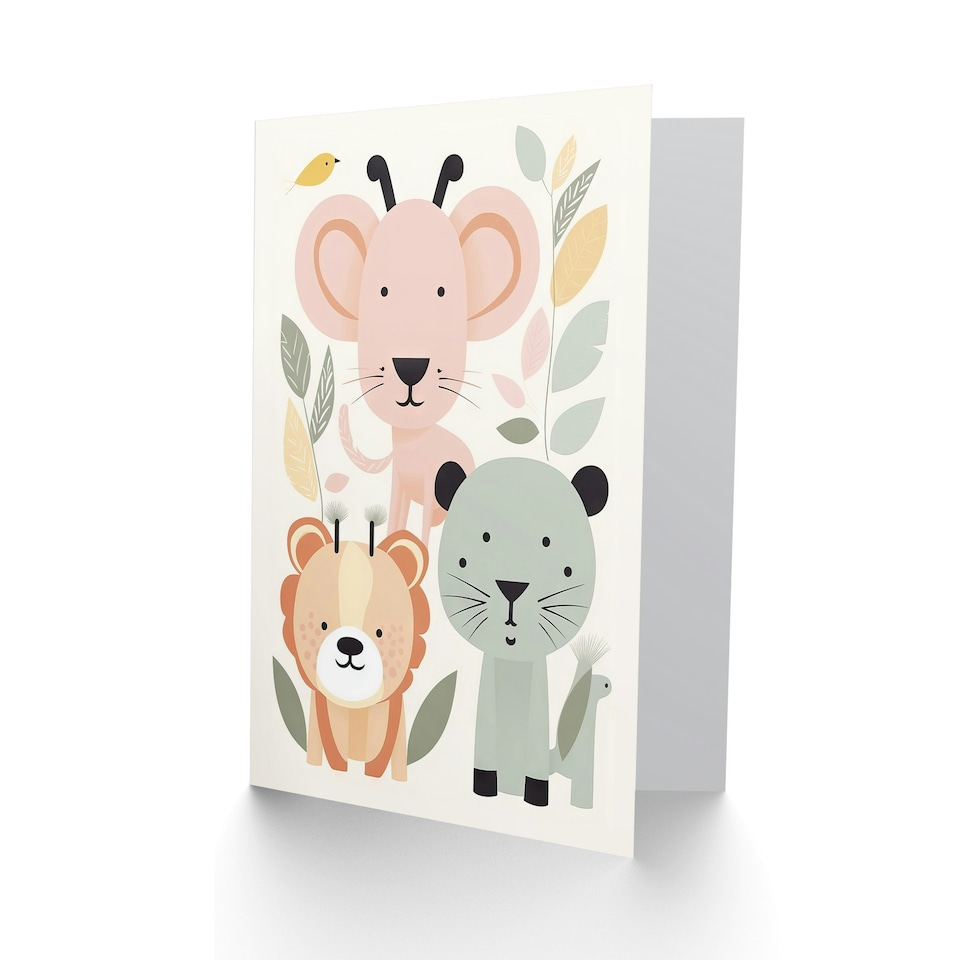 image 1 of Cute Zoo Animals Pastel Children Kids Baby Birthday Card