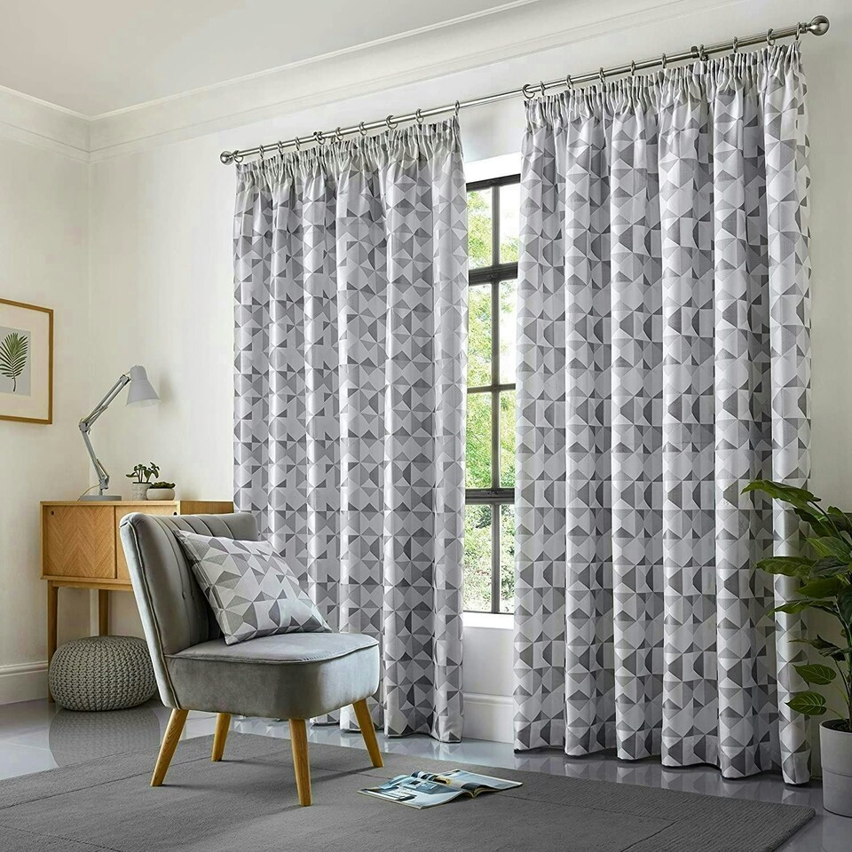 image 1 of Skandi Pencil Pleat Curtains - Silver - 167 cm x 137 cm