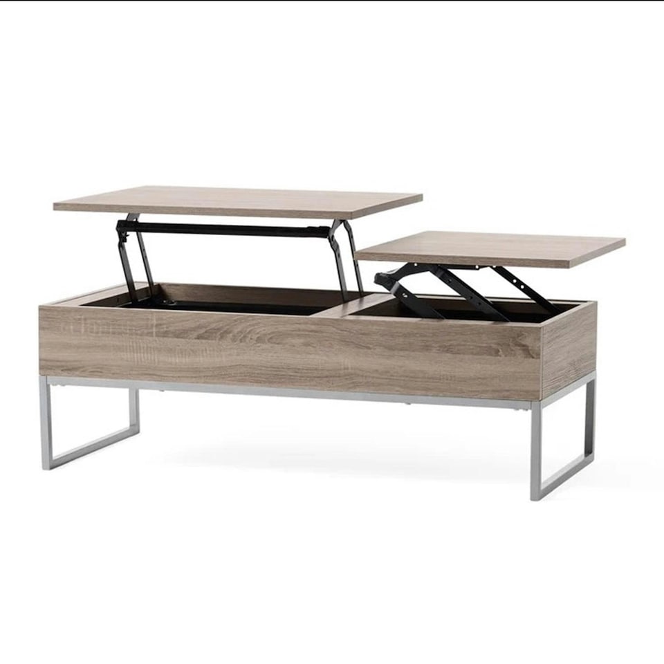 image 1 of Sandy Brown Stained Wood and Steel Lift Top Coffee Table Brown