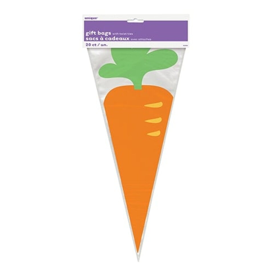 image 1 of Carrot Cone Shaped Easter Cello Gift Bags with Twist Ties - Pack of 20 | Orange | 20