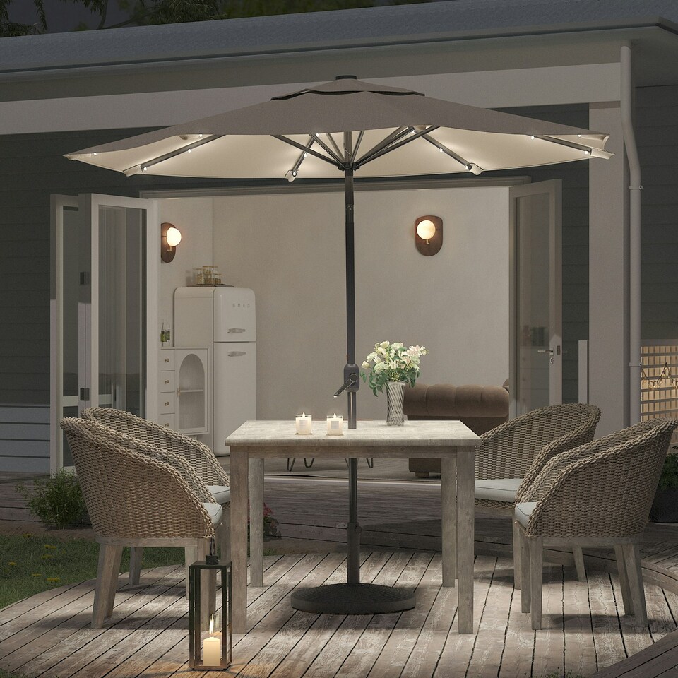 image 1 of Living and Home Outdoor Solar 24 LED Lights Patio with Crank for Patio Market - Beige (No base included) White