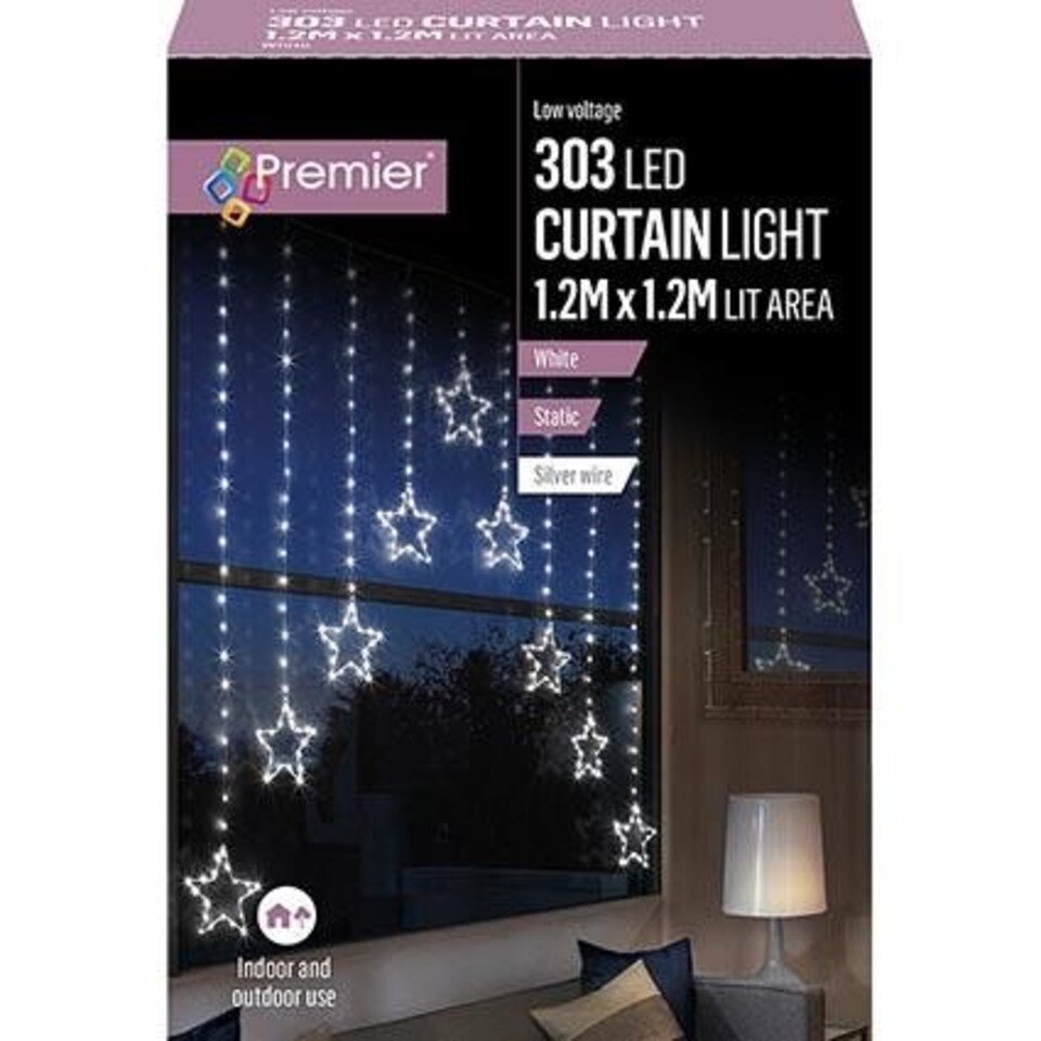 Premier Curtain Light Stars 303 LED Lights 1.2m X 1.2m - White N/A