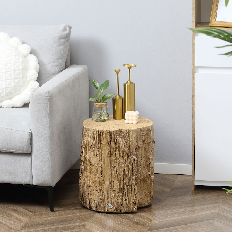 image 1 of HOMCOM Concrete Side Table Tree Stump End Table for Indoor Outdoors Natural | Brown | Natural wood effect