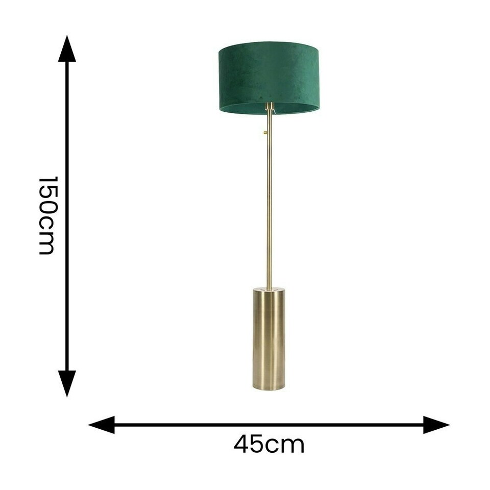 image 1 of ValueLights Lexy Forest Green Velvet Drum Shade with Antique Brass Dimmable Floor Lamp with LED Bulb Green