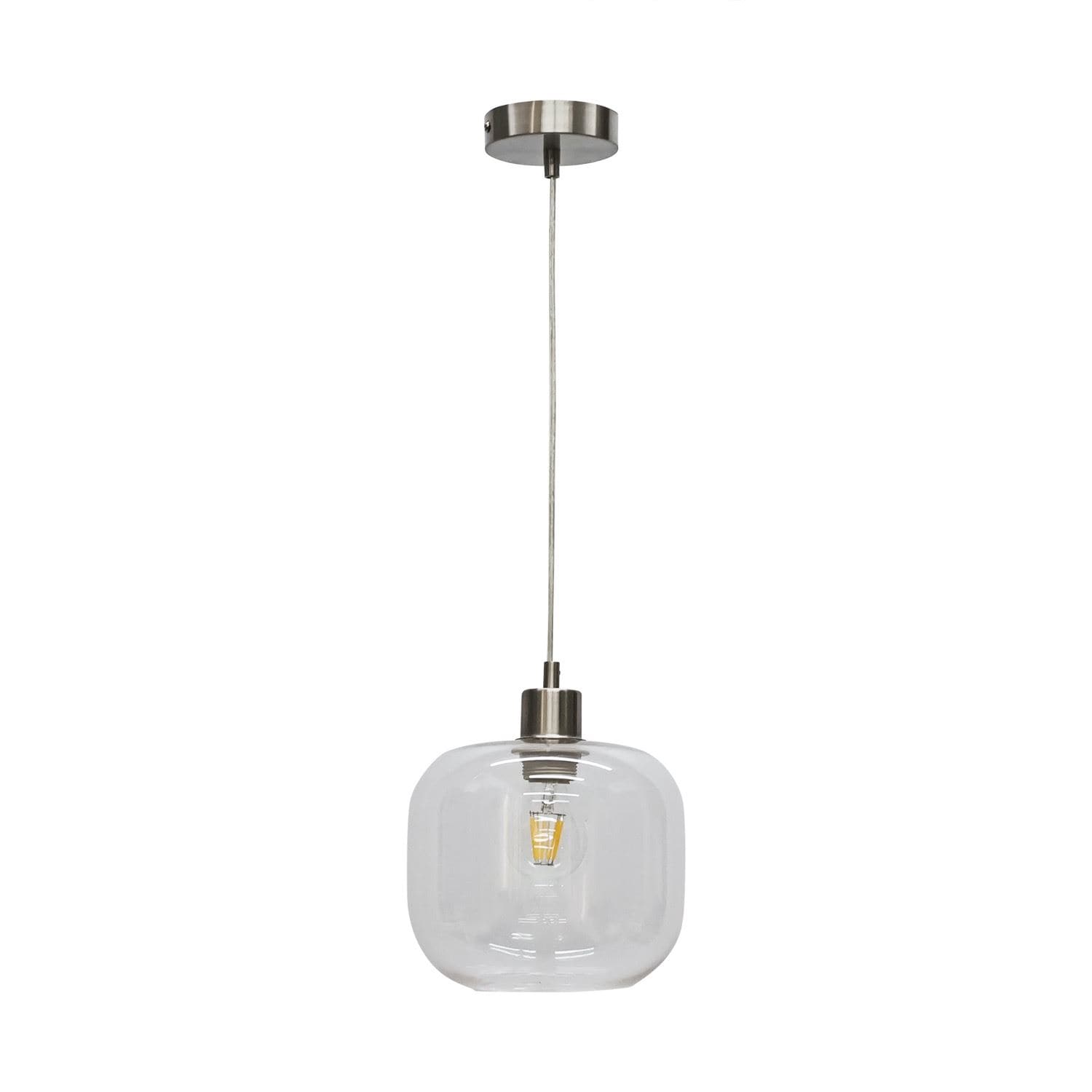First Choice Lighting Bletch - Clear Glass with Satin Nickel Pendant Fitting