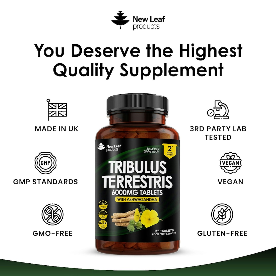 image 1 of Tribulus Terrestris 6000mg Tablets With Ashwagandha 120 Fill