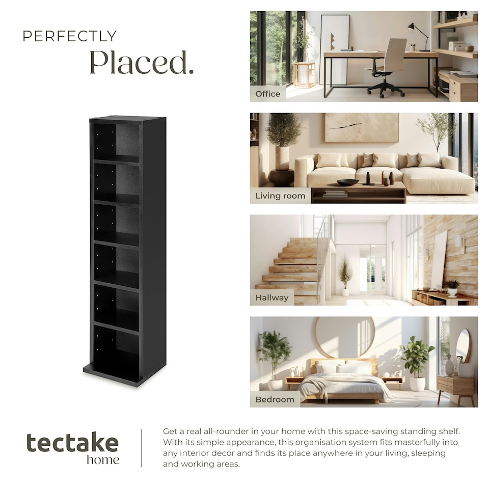 image 1 of CD DVD Storage Tower Media Display Unit Adjustable Shelves Wood Effect 102 CDs or 27 DVDs Black