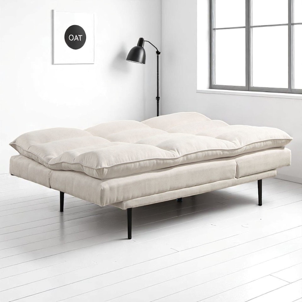 image 1 of Sennen Cushion Padded Fabric 3 Seater Large Single Clic-Clac Sofa Bed | Cream | Natural | Three Seater