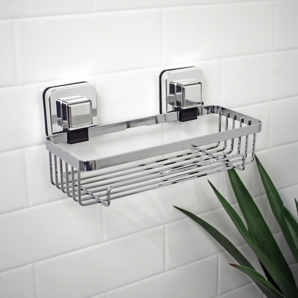 image 1 of Showerdrape Pushloc Chrome Steel Suction Wall Mounted Rectangular Basket | Chrome | Chrome | 1