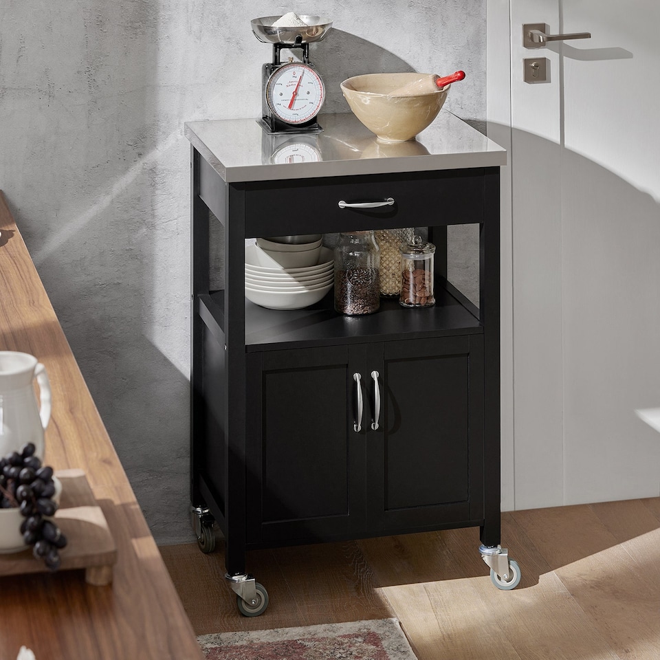 image 1 of SoBuy FKW22-SCH,Stainless Steel Top Kitchen Trolley Microwave Stand on Wheels