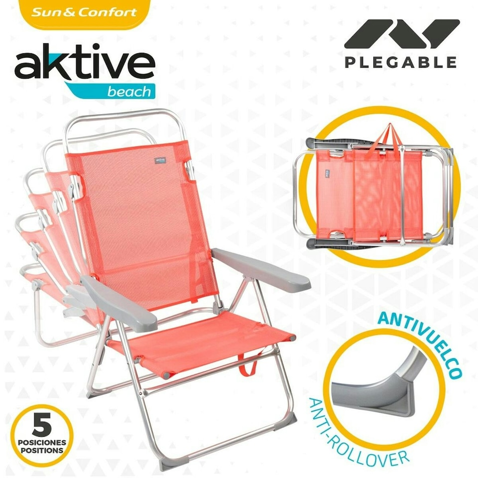 image 1 of Folding Chair Aktive Flamingo Coral 48 x 99 x 57 cm (4 Units) N/A