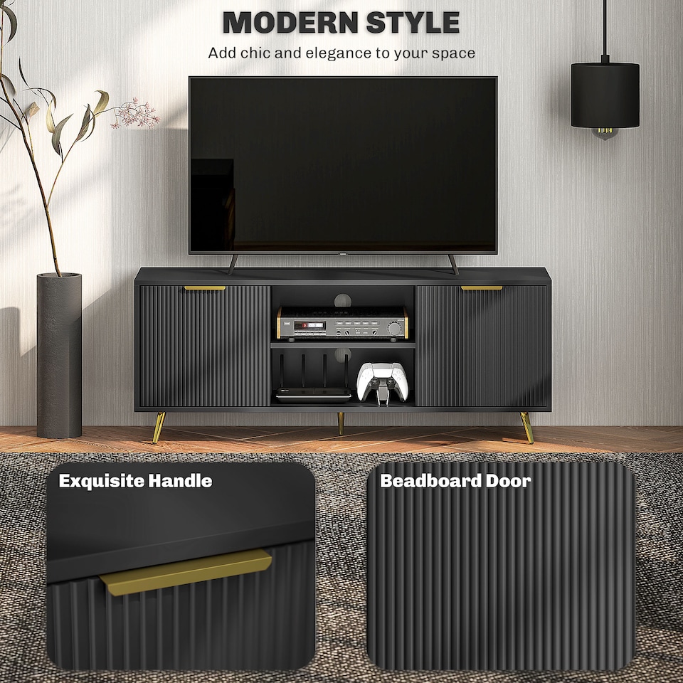 image 1 of HOMCOM Modern TV Stand Cabinet for TVs up to 55 , TV Unit with 2 Open Shelves and 2 Cabinets, Entertainment Centre with Cable Management for Living Room, Black