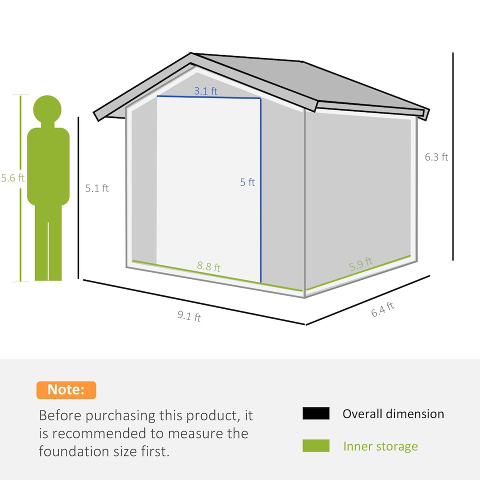 image 1 of Outsunny 9 x 6FT Galvanised Garden Storage Shed with Sliding Door, Dark Grey
